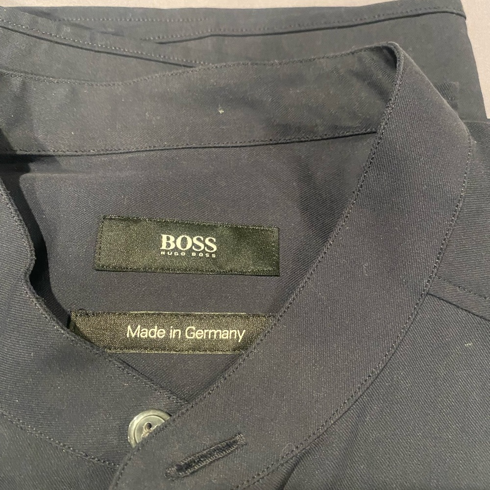 Hugo Boss Stand Collar Navy Button-Up Shirt - Picture 2 of 7